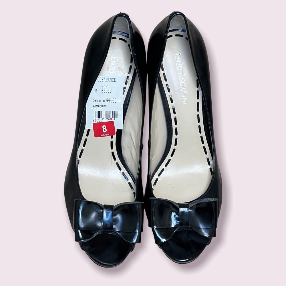 NWT-Enzo Angiolini- Black Platform Peep Toe Bow Heels- Size 8